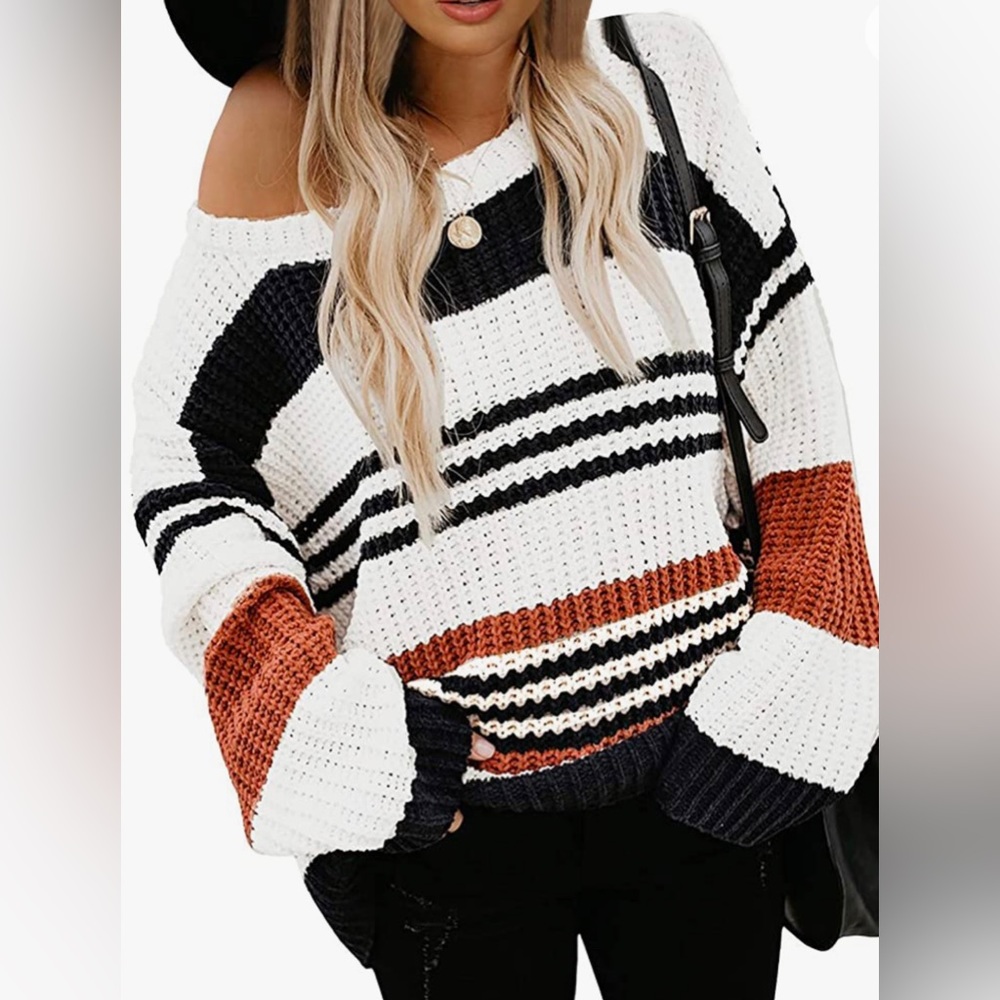 NWT Fall Winter Women's Striped Color Block Short Loose Knit Pullover
